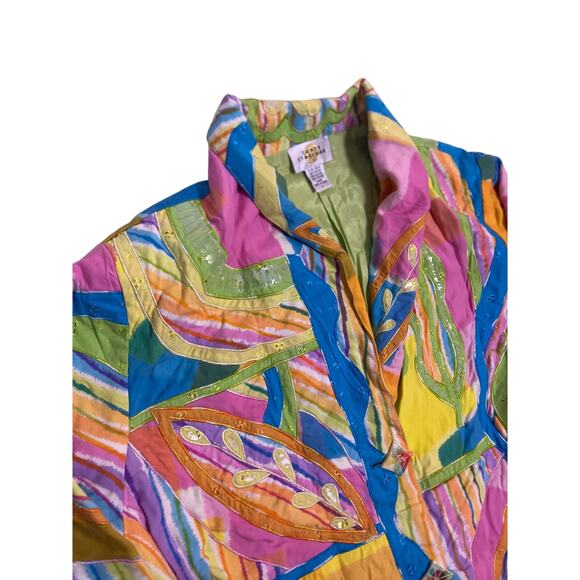 VTG Sandy Starkman Patchwork Floral Art Jacket Women’s L - Picture 4 of 6